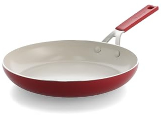 KitchenAid 28cm Ceramic Non-Stick Frying Pan, PFAS-Free, Induction Hob Compatible, Oven & Dishwasher Safe, Silicone Handle, Empire Red
