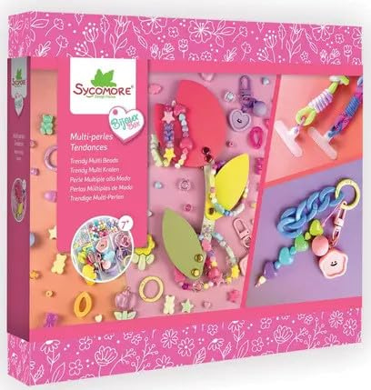 Sycomore | Atelier Bijoux Multi Perles Tendance | Kit DIY 7 Ans+ | Crée tes propres bijoux : perles heishi, lettres, étoiles | présentoir en bois inclus | boîte de rangement 15 cases