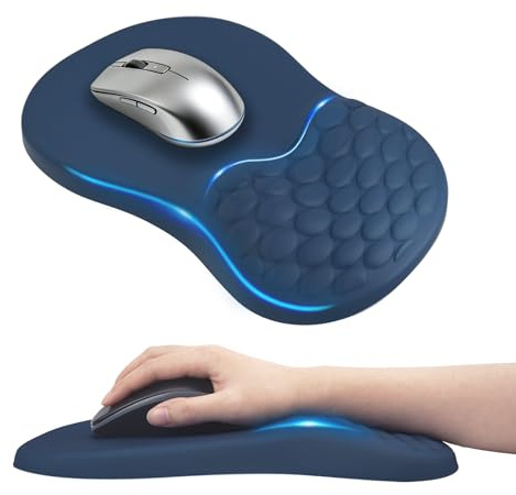 Ergonomisches Mauspad, 2-in-1Mousepad mit Handgelenkauflage und Massage-Noppen, Memory Schaum Gaming Mauspad mit Rutschfester PU-Basis, Schmerzen Lindern, für Alle Maus Laptop PC Offfice Büro, Blau