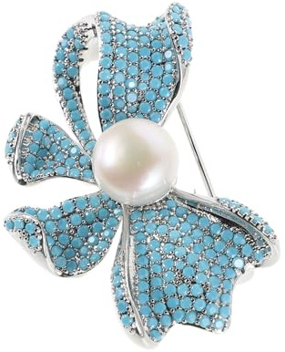ifundom Spilla Fiocco in Calaite Blu e Perla da Donna, Accessorio per Scialle e Cappello, Spilla da Bavero Leggera e Raffinata per Abiti Formali e Uso Quotidiano
