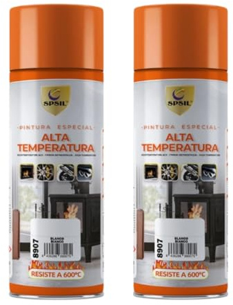 SPSIL Spray Pintura Temperatura Anticalorica Blanco 400ml (pack of 2),Protección Anticorrosión para Radiadores, Motores, Parrillas y Más,Pintura para Coche y Moto,Resistencia 600°C