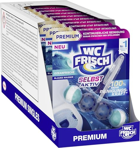 WC Frisch Selbst Aktiv Ozeanfrische Blauspüler (10er Pack), 4in1-Klosteine | WC Stein mit Anti-Kalk-Formel, Reinigungsschaum & blauem Wasser, WC-Reiniger für sichtbare Reinigung zwischen den Spülungen