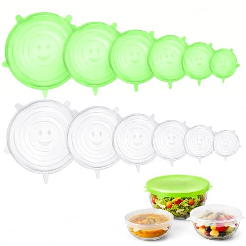 12 PCS Reusable Silicone Stretch Lids for Bowls,Pots & Fruits 6 Sizes BPA-Free,Microwave & Dishwasher Safe,Eco-Friendly Food Covers to Replace Plastic Wrap for Leftovers Storage & Freshness
