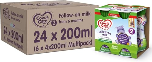 Cow & Gate 2 Follow On Baby Milk Ready to Use Liquid Formula, 6-12 Months, 4x200ml (Pack of 24)