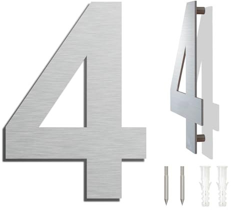 spazzolato moderno numero civico -6 pollici 152 mm altezza, in solido acciaio INOX 304, galleggiante aspetto e facile da installare (Numero 4 Quattro)