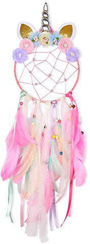 Basumee Kinder Traumfänger Einhorn Dreamcatcher Handgemachter Einhornform Traumfänger fur Kinderzimmer Deko 20x72 cm aus Metallring und Feder…