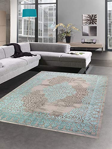 CARPETIA Teppich Wohnzimmerteppich Ornamente Vintage türkis grau Größe 200 x 290 cm