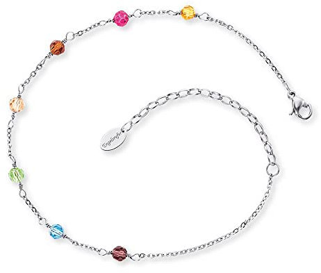 Engelsrufer Fußkettchen für Damen mit bunten Glasperlen, Edelstahl, verstellbare Länge, nickelfrei, Allergiker geeignet