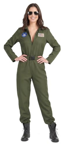 DEGUISE TOI - Déguisement pilote d'avion femme - Combinaison - Lunettes - L - Vert - Déguisements adultes - 100% polyester - Laver à la main - Carnaval