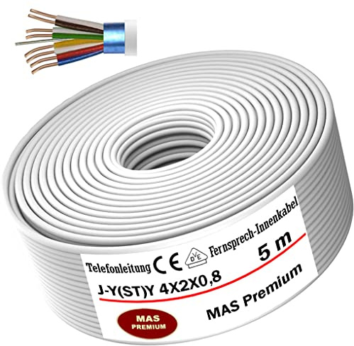 MAS Premium Von 5 bis 250m Telekommunikationskabel J-Y(ST) Y 2_4_6X2X0,8 Telefonleitung Klingelleitung Fernmeldeleitung (J-Y(ST) Y 4X2X0,8, 5m)