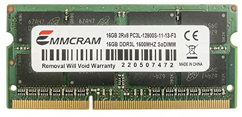 EMMCRAM Memoria RAM DDR3 para portátil de 16 GB, 1600 MHz, SODIMM, PC3L-12800S, DDR3L, SO-DIMM, 2Rx8, 1,35 V, CL11, sin ECC, memoria de 204 pines