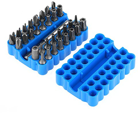 Tyenaza Juego de 33 Puntas de Destornillador Huecas, Puntas de Destornillador Multifuncional con Caja, para Apretar Tornillos de Seguridad (Punta Plana, Phillips, Torx, en U, 25 mm de Largo y Corto)