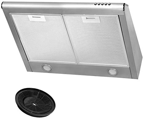 Dunstabzugshaube + Aktivkohlefilter Abzugshaube Dunst Unterbauhaube - Abluft/Umluft - 60 cm breit - Farbe: Silber - Edelstahlgehäuse - LED-Beleuchtung [Energieklasse C]