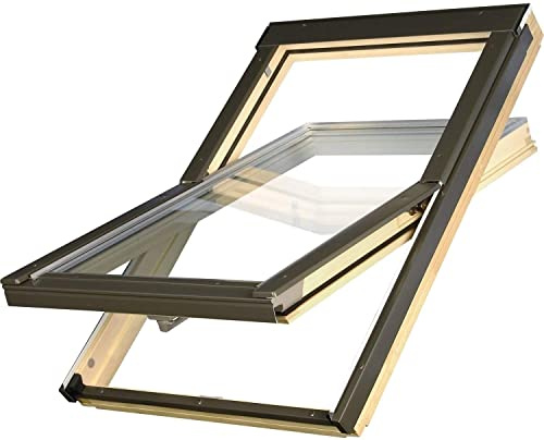 Günstige Dachfenster OptiLight B von FAKRO Konzern | Holz klar lackiert | Schwingfenster mit 2-fach Verglasung | U-Wert Fenster: 1.3 | inkl. Eindeckrahmen (78x98 cm)