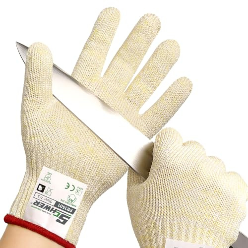 Schwer Gants résistants à la coupure LEVEL A9/F, conformes aux normes américaines et européennes les plus strictes, protection ultime contre la coupure, sans PFAS(beige,2pairs,S)
