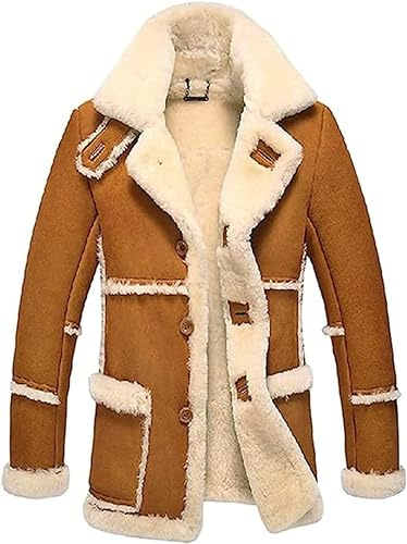 Men's Vintage Sheepskin Jacket Fur Leather Jacket Shearling Coat Jacket (XL)