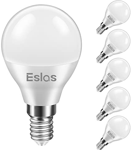 Eslas E14 LED Light Bulb Warm White, 6W G45 SES Golf Ball Bulb, 6 Pack | 60W Incandescent Bulb Equivalent, Globe Bulb Small Edison Screw, P45 3000K 600lm, Non-dimmable