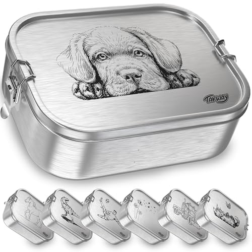 TAKWAY Fiambrera infantil de acero inoxidable con compartimentos, 800 ml, a prueba de fugas, caja bento con división variable, fiambrera para guardería, guardería, escuela (perro, separador)