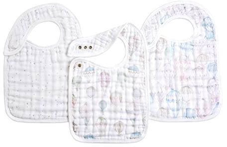 aden + anais Baby Drool Lätzchen, weich und saugfähig, 100% Bio-Baumwolle, verstellbares Bandana-Schnapp-Lätzchen-Set für Jungen und Mädchen, 3er-Pack, über den Wolken