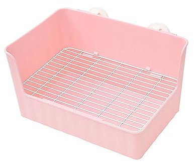 kowaku Kaninchentoilette, Haustiertoilette mit hoher Schallwand, Gitter-Töpfchen-Trainer-Tablett, Toilettenbox für Chinchilla, Galesaur, Hamster, Hase, ROSA