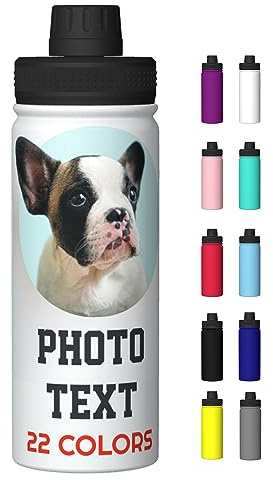 Personalised Stainless Steel Insulated Water Bottle, Customised Photo Water Bottle with Photo Text Logo Name Printed, Design Your Own Drink Bottle for Travel Sports, Gifts for Birthday Christmas, 18OZ