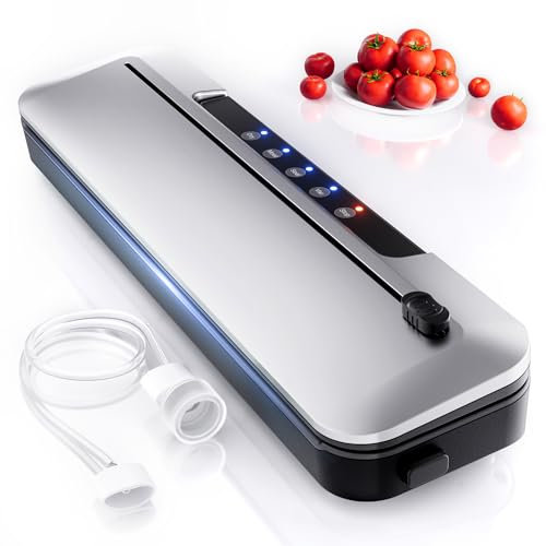 Vacuum Sealer. 75Kpa Fully Automatic Vacuum Air Food sealer Outside Cutter Starter Kit. Dry/wet mode for Sous Vide and food storage. Automatic food sealer with vacuum sealing bags. Quiet, compact