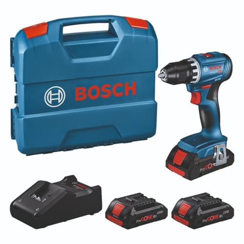 Bosch Professional 18V System Akku Bohrschrauber GSR 18V-45 (Drehzahl 1.900 min-¹, inkl. 3x 4.0Ah ProCORE Akku, Schnellladegerät GAL 18V-40, L-Case)