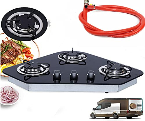 24Gas Stove Cooktop 3 Burners LPG Gas Burner,Tempered Glass Gas Stove Top Gas Range RV Caravan Home Kichen, Countertop Gas Stove Top 3 Burner Hob RV Stove for Outdoor Cooking/Boat/Camper, Black