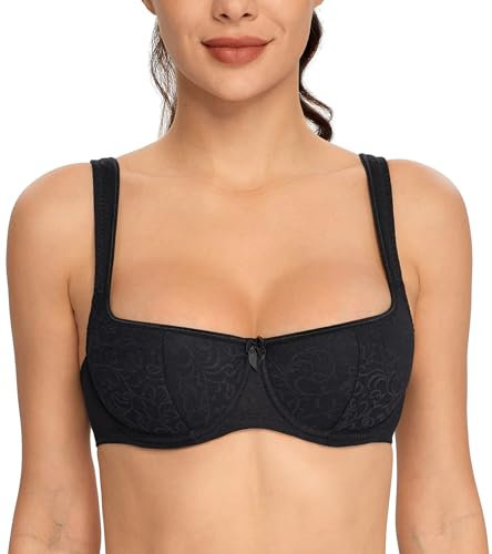 Lemorosy - Reggiseno Donna Balconcino con Ferretto e Spalline Imbottite Push-up Classico a Mezza Coppa (Nero2F)