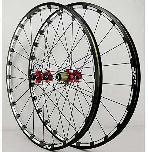 KANGXYSQ 26 27.5 Zoll Fahrrad Laufradsatz Durch Achse Scheibenbremse Vorderrad Hinterrad Satz Doppelwandiger Felgen 24 Loch 7 8 9 10 11 12 Gang Kassetten Nabe (Color : Red Hub, Size : 26inch)