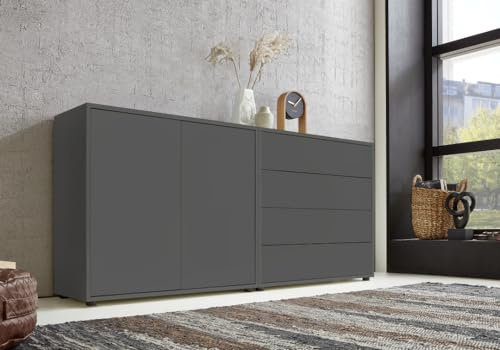 BMG Möbel Sideboard Mailand Set 3 (Schubladenkommode Kommode Anrichte, in anthrazit), Push-to-Open-Funktion