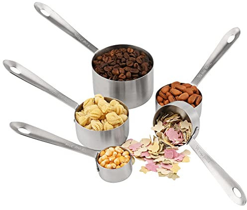 SPUVGVC Messbecher Set, 18/10 Edelstahl Messbecher Set 5, Metall Messbecher zum Backen, sowohl imperiale als auch metrische Messbecher für Flüssigkeit und Trocken, Nesting Kitchen Messwerkzeuge