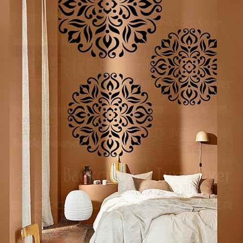 Runde Blumen-Mandala-Schablonen für Wände, Vorlagen, wiederverwendbar, Malerei, Dekoration, zum Bemalen auf die Wand, Gips, Möbel, Dekoration, große Muster, Formen, elektrisch, 70 cm