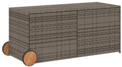 vidaXL Caja de Almacenaje de Jardín con Ruedas, Cofre de Almacenaje, Asiento Banco Exterior, Baúl para Juguetes, Ratán Sintético Gris 283L