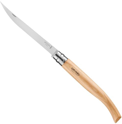 Opinel - N°15 Couteau de Découpe Effilé - Lame Précise Meulée Polie 15 cm Acier Inox, Manche Bois de Hêtre, Bague de Sécurité Virobloc - Fabrication Française