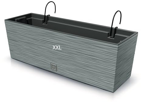 MELTOM Blumentopf Blumenkasten mit Halter Balkonkasten 3D Rillenmuster 3 Farben 2 Größen (Beton Grau, XXL- 58 cm)