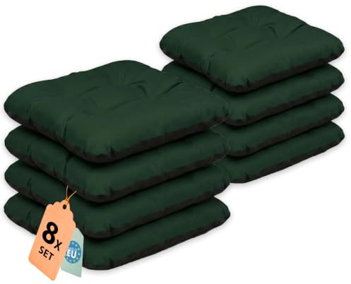 Outdoor Sitzkissen Stuhlkissen - 8er Set - 45 x 45 cm - Made in EU, Wasserdichtes & UV-beständig Gartenkissen - Stuhlauflage Stuhlpolster für Balkonstühle - Dunkelgrün