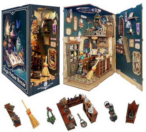 STRUCWOOD Kit de maison miniature à faire soi-même pour le coin des livres magiques - Décoration d'étagère en bois 3D pour adultes - Maison de potion magique (SQ-04)