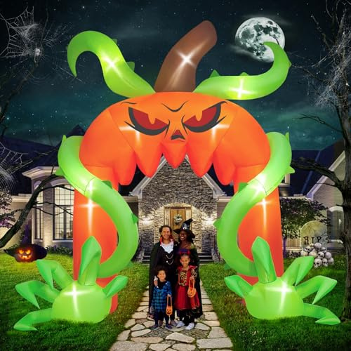 12 pies Arco Calabaza Inflable de Halloween, Kalolary Puerta Calabaza Enredadera Inflable Decoraciones Grandes Halloween para Interiores Exteriores Inflables Patio para el Hogar Fiestas Familiares