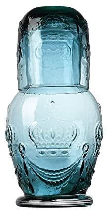 Caraffa Notturna Sul Comodino con Bicchiere in Vetro, Brocca in Vetro da 750 Ml e Tazza da 275 Ml, Brocca Vintage e Tazza Abbinata, Brocca e Bicchiere D'acqua Come Coperchio per