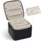 DesignSter Caja Joyero de Viaje, Joyero Pequeño de PU con Grano de Lichi, Joyero Portátil con 6 Bolsillos Transparentes de Terciopelo para Joyas, joyero niña para Aretes, Anillos, negro