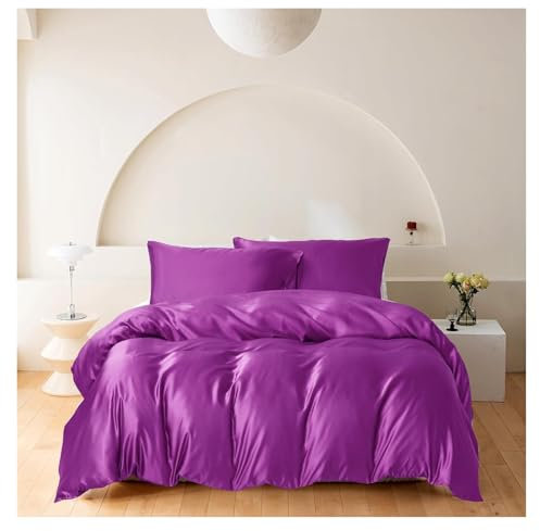 Satin-Bettlaken, Seidenbettwäsche, weiße Satin-Bettwäsche-Sets, Doppel-Satin-Seiden-Bettbezug-Set, doppelte seidige Satin-Bettwäsche, seidenähnliche Satin-Bettwäsche-Sets, luxuriös(Violet,135x200cm)