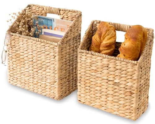 KOLWOVEN Wicker Hanging Storage Baskets, Set of 2 Wall Baskets for Accessories and Organizing Files, Mail Baskets