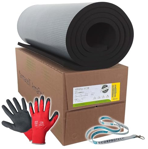 ORIGINAL Armacell ArmaFlex HOME Kautschuk Platte selbstklebend (Nachfolger für die XG Platte) + Handschuhe + Scorprotect® Schlüsselband (Schwarz, Isolierstärke 25 mm, 1000 x 4000 mm)