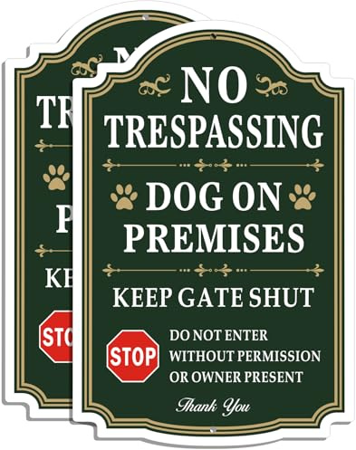 FKNSGR No Trespassing Dog on Premises Sign 2 Pack 20x30 cm Aluminum | Keep Gate Shut Beware of Dog Sign For Home Yard UV Protected Fade Resistant Durable Waterproof Easy to Install