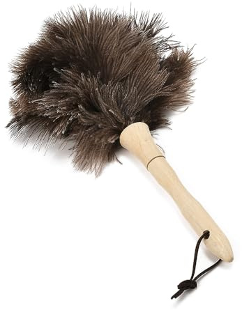 Blueshyhall Plumero de avestruz, plumas con mango de madera, antiestático, pequeño, suave, lavable, para coche, oficina, teclado, mantas, telarañas (28 cm de largo)