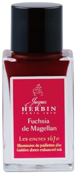 Jacques Herbin 16063JT - A Bottle of Gold Glitter Ink for Fountain Pen, Rollerball, Glass Nib and Penholder 15 ml, Fuchsia de Magellan - Calligraphy, Writing