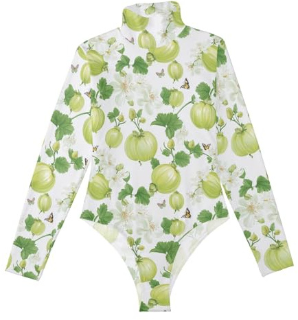 voucong Bodis de manga larga blanca de grosella espinosa fresca para mujer, ropa moldeadora con control de abdomen, lindas camisetas para mujer, cuello alto, talla mediana, Grosella espinosa fresca