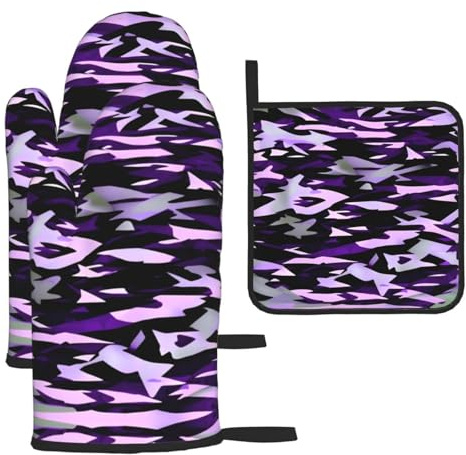 American Camouflage Purple Print Oven Mitts and Pot Holders Set,Cooking Mitts,Cooking Mitts and Pot Holders,Oven Gloves Set