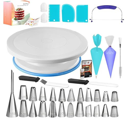 Generisch Cake Decorating Supplies Kit, 64pcs Baking Set, Cake Turntable, Piping Tips & Pastry Tools, Reusable Bags, Complete Icing Kit for Cupcakes, Cookies & Cupcake Decoration